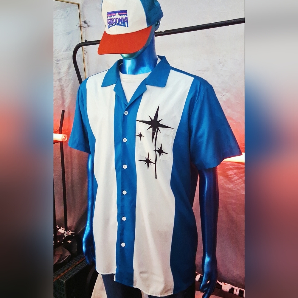 Hardaddy Bowling Shirt Men’s XL Blue White Short Sleeve Button-Up